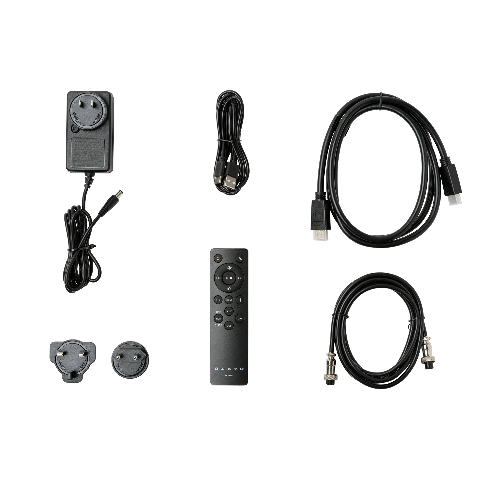 Onkyo GX-10DB Powered Speakers in Black, accessories