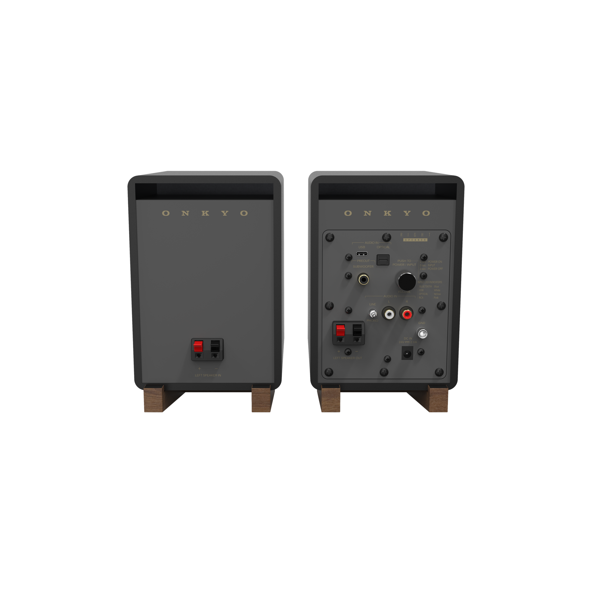 Onkyo GX-10DB Powered Speakers in Black pair.  Rear view 