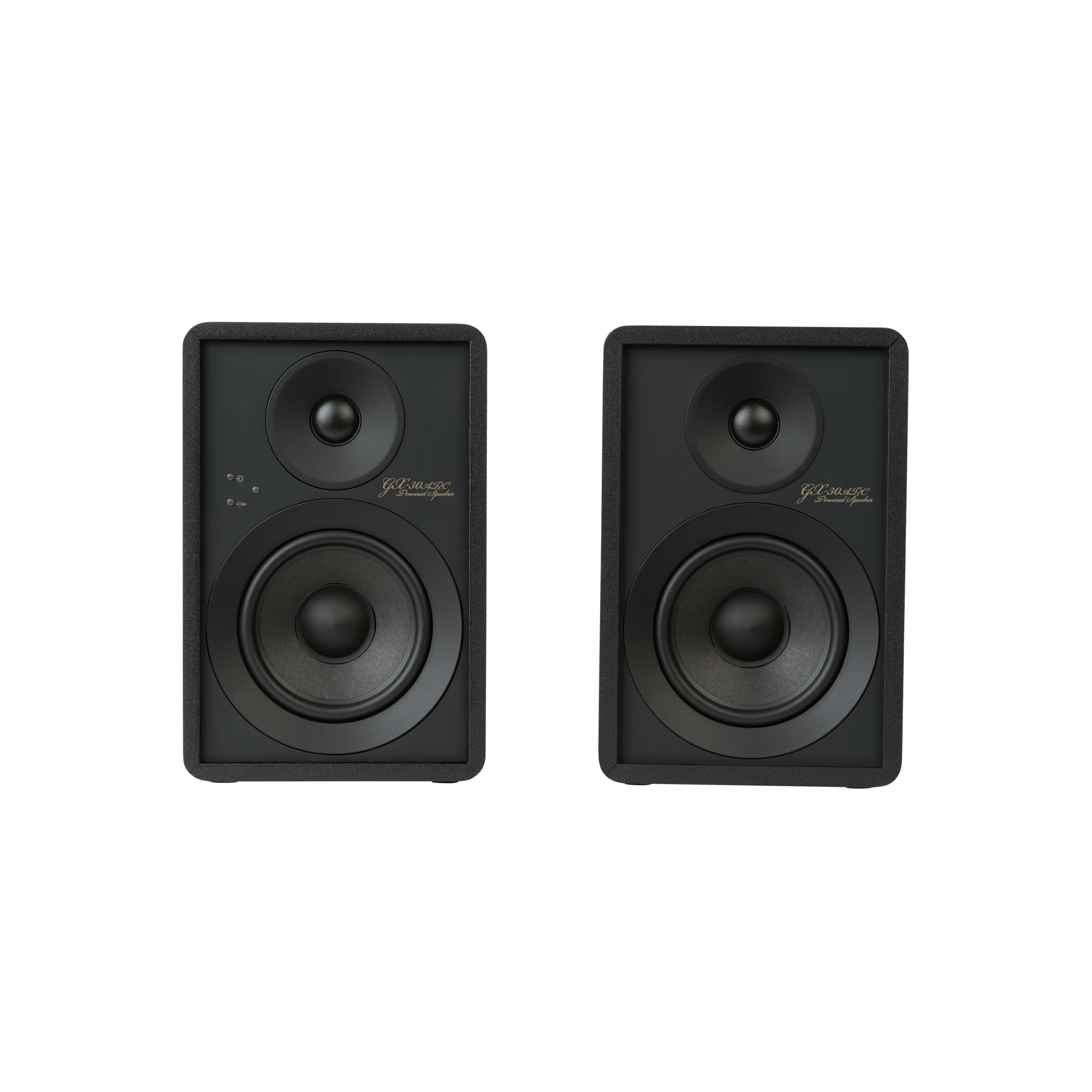 Onkyo GX-30ARC Powered Speakers in Black pair.  Front no Grille, no stands