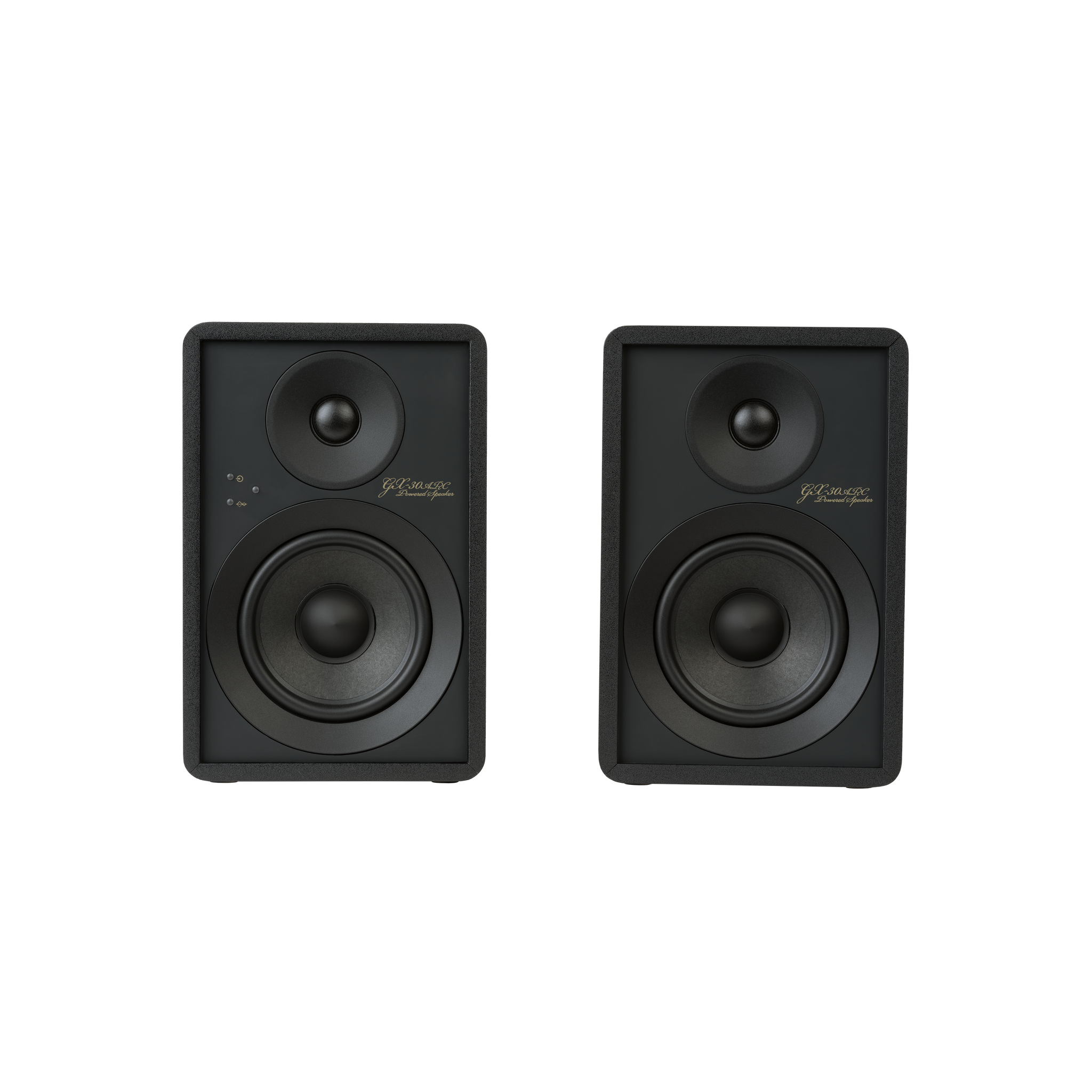 Onkyo GX-30ARC Powered Speakers in Black pair.  Front no Grille, no stands