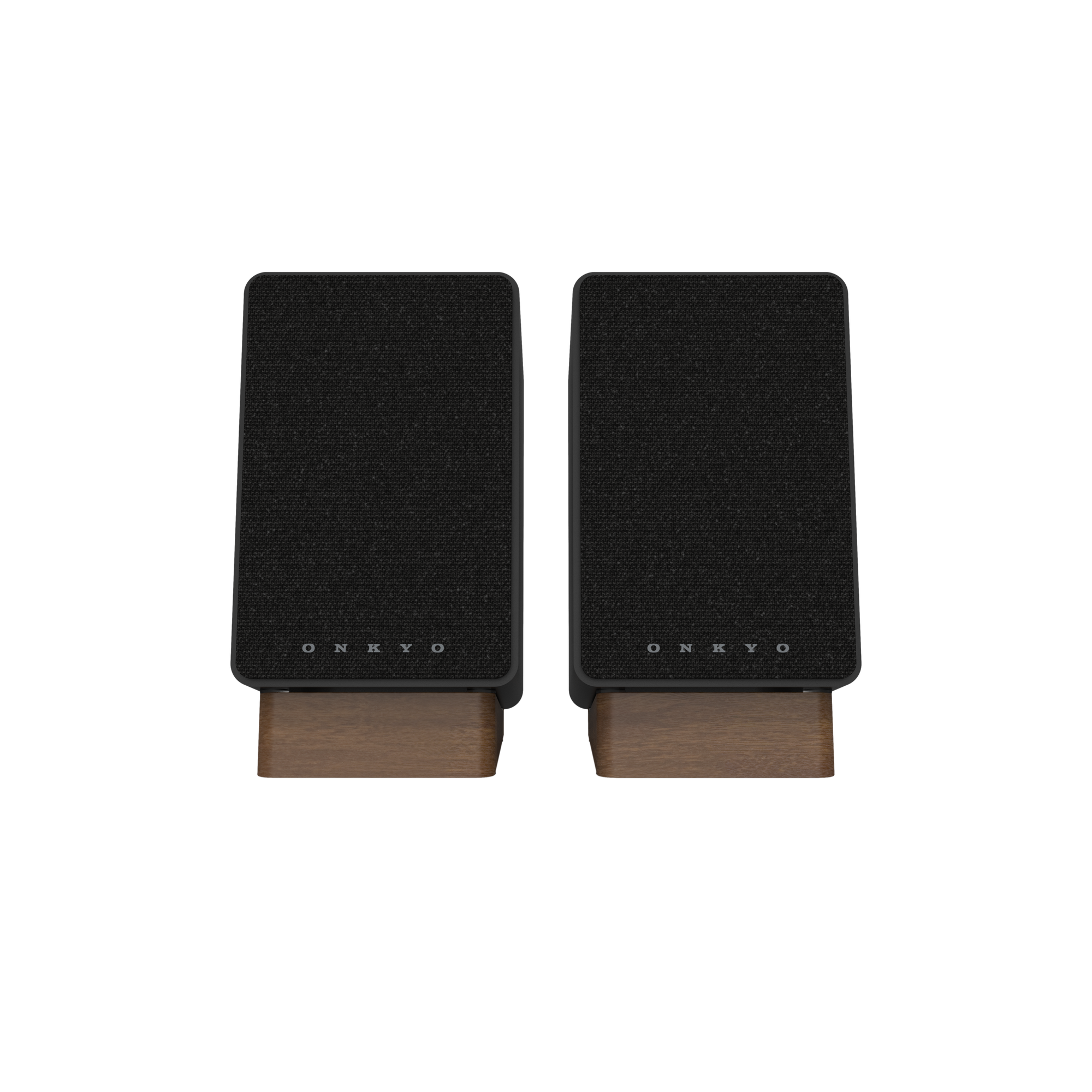 Onkyo GX-30ARC Powered Speakers in Black pair.  Front with Grille