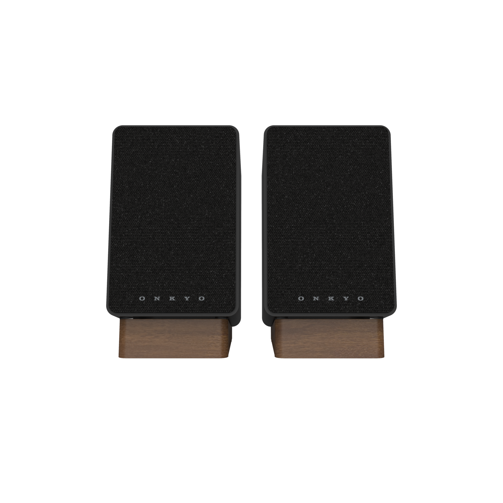 Onkyo GX-30ARC Powered Speakers in Black pair.  Front with Grille