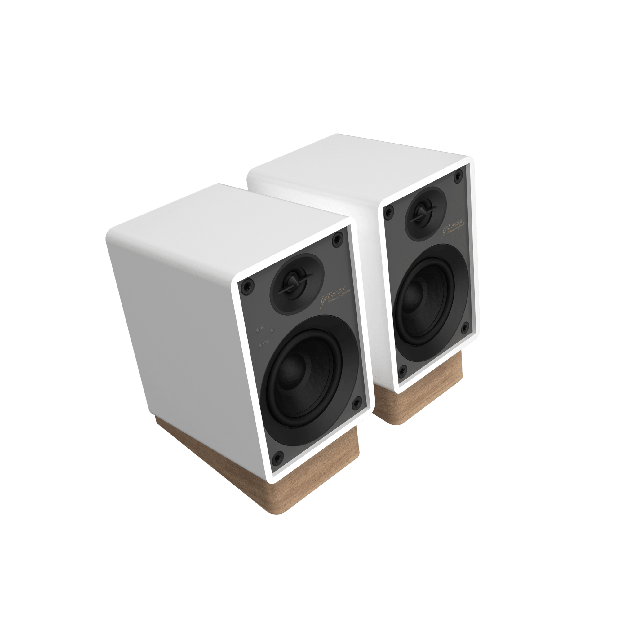 Onkyo GX-10DB Powered Speaker in White pair, without grilles angled