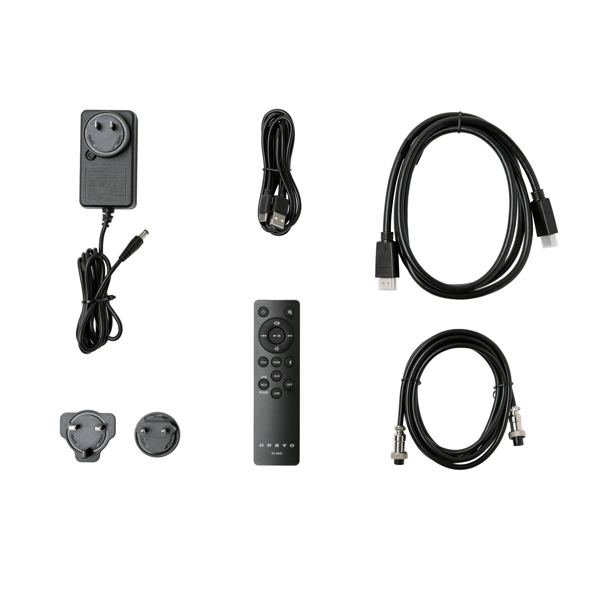 Onkyo GX-10DB Powered Speakers in Black, accessories