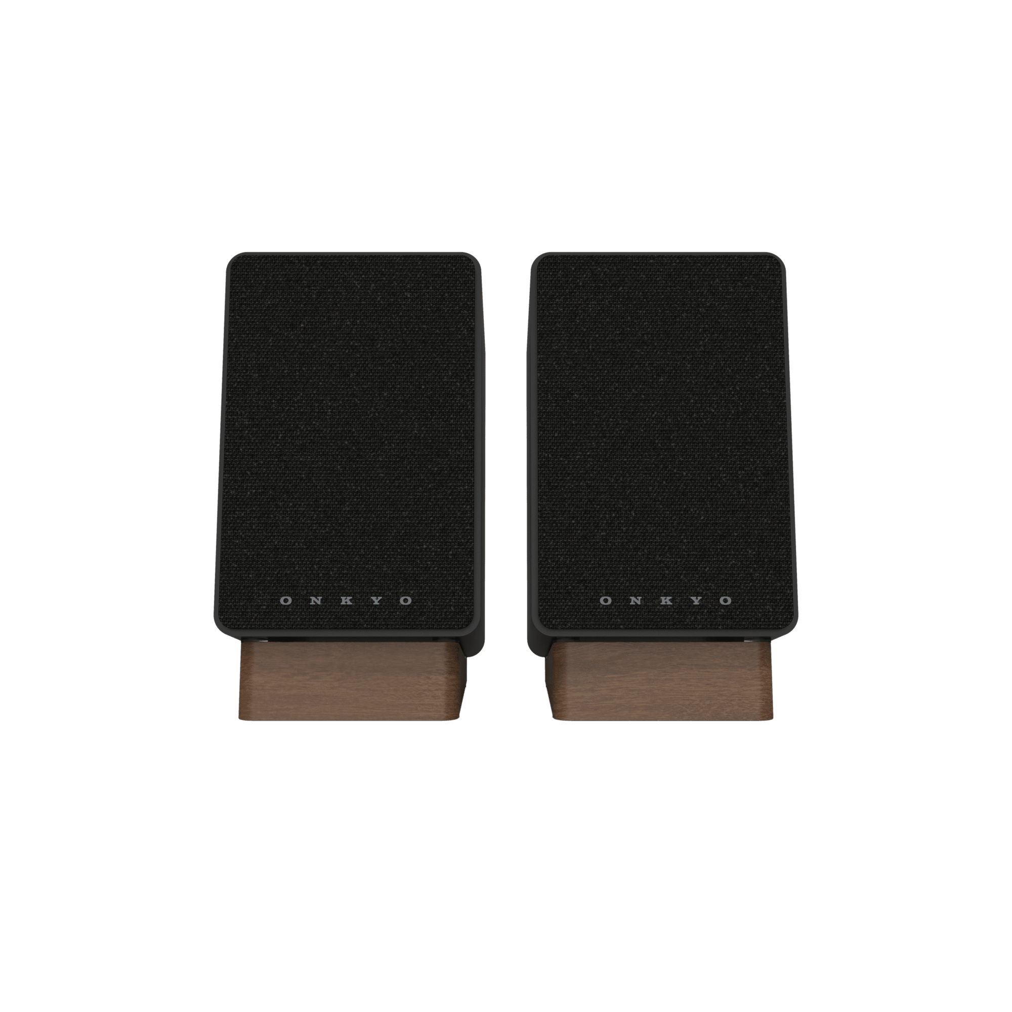 Onkyo GX-30ARC Powered Speakers in Black pair.  Front with Grille