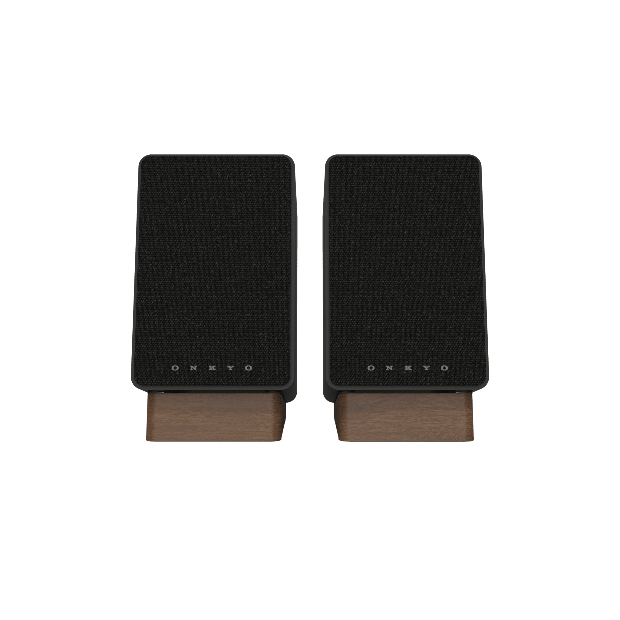 Onkyo GX-30ARC Powered Speakers in Black pair.  Front with Grille