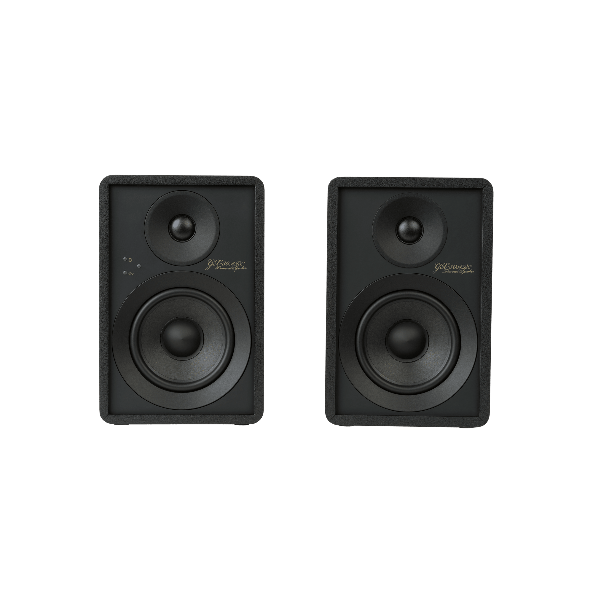 Onkyo GX-30ARC Powered Speakers in Black pair.  Front no Grille, no stands
