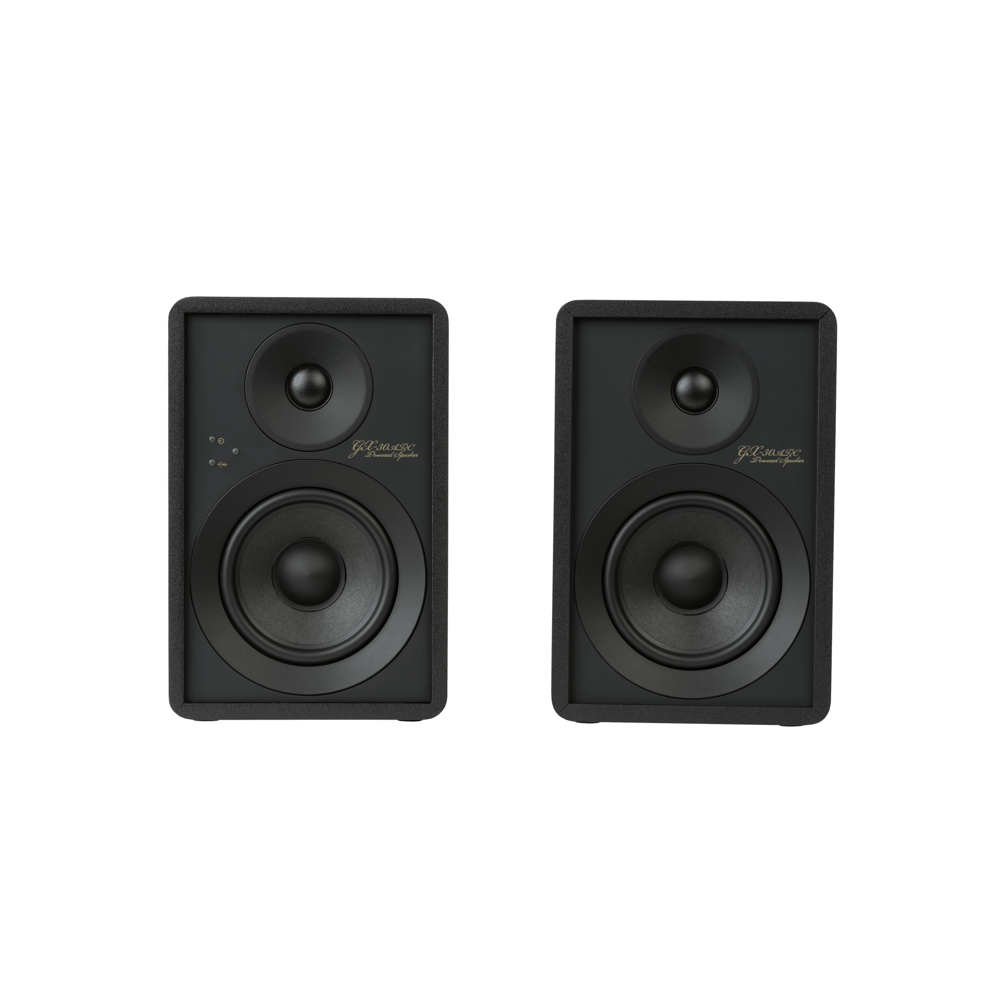 Onkyo GX-30ARC Powered Speakers in Black pair.  Front no Grille, no stands