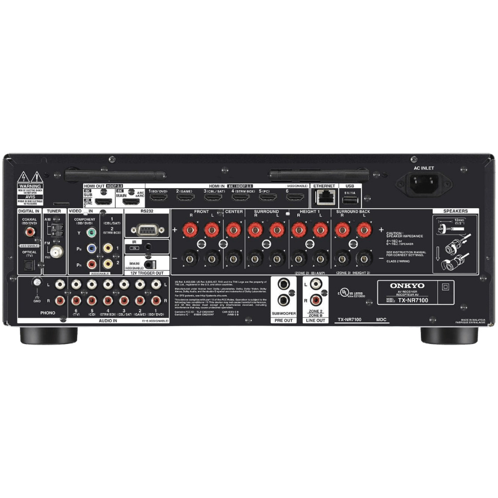 Onkyo TX-NR7100 9.2ch Atmos AV Receiver, back