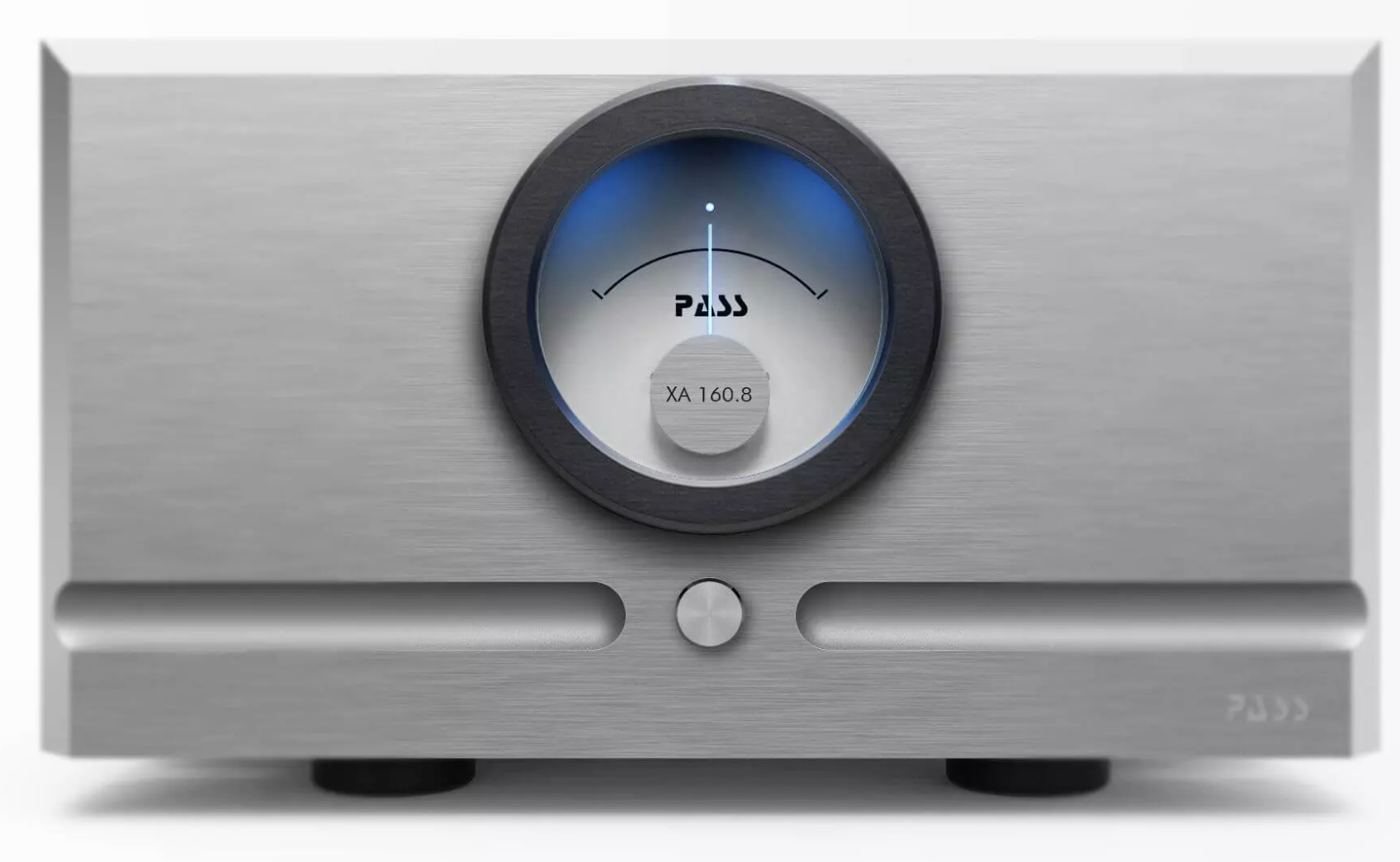 Pass Labs XA160.8 Monoblock Amplifier front in Silver.  