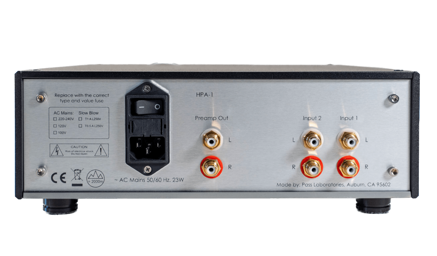 Pass Labs HPA-1C Stereo Headphone Amplifier in Black, rear of unit