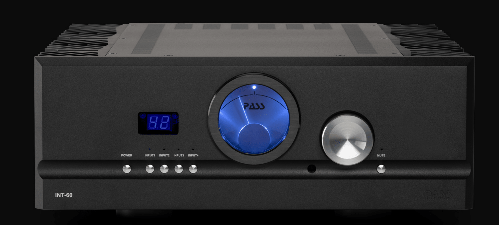 Pass Labs INT-60 Integrated Amplifier in black, front
