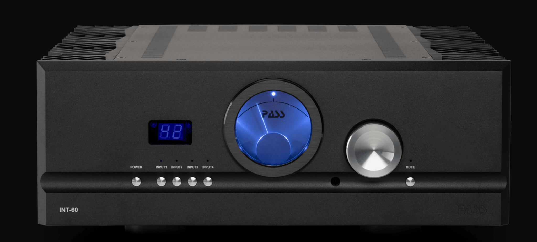 Pass Labs INT-60 Integrated Amplifier in black, front