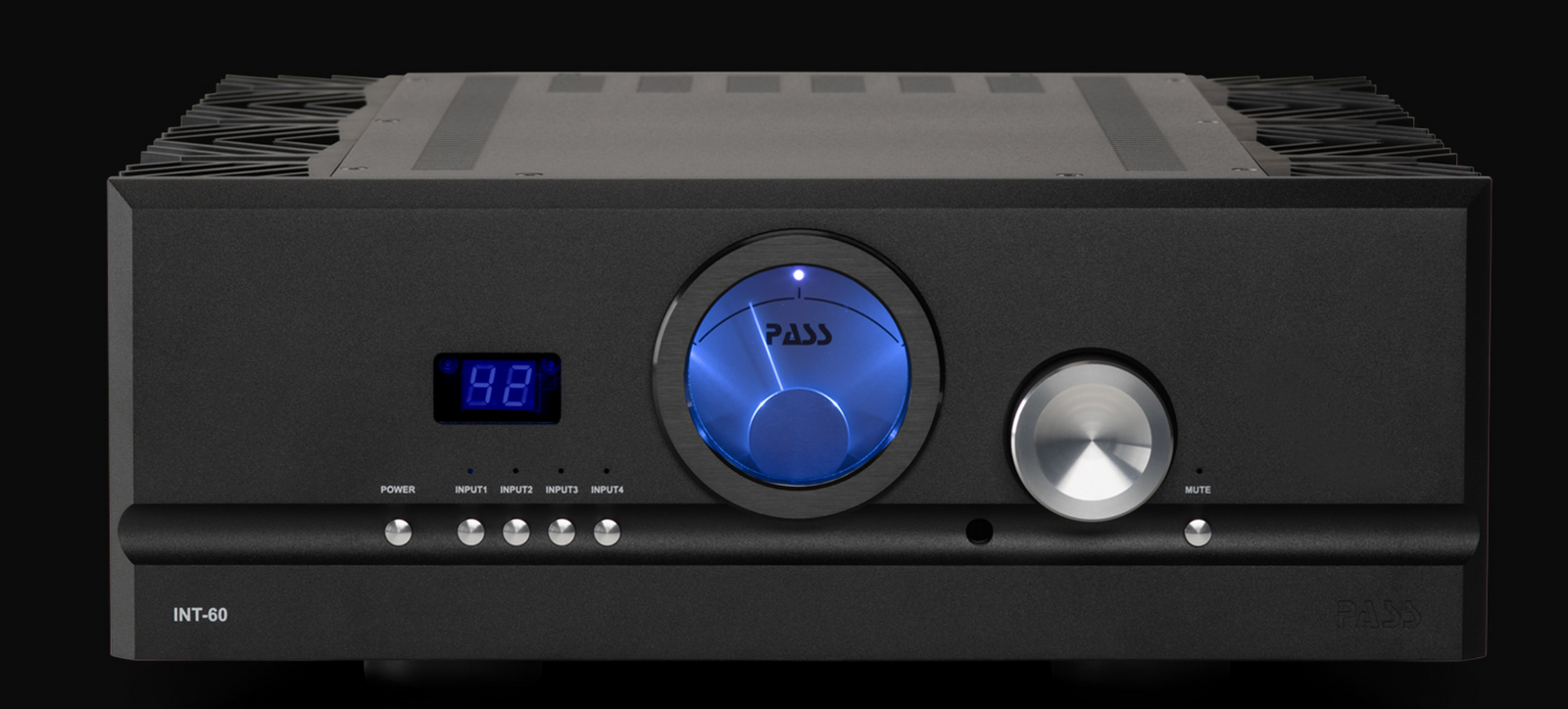 Pass Labs INT-60 Integrated Amplifier in black, front