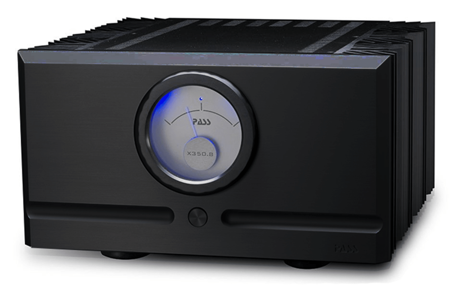 Pass Labs X350.8 Power Amplifier, hero image in black