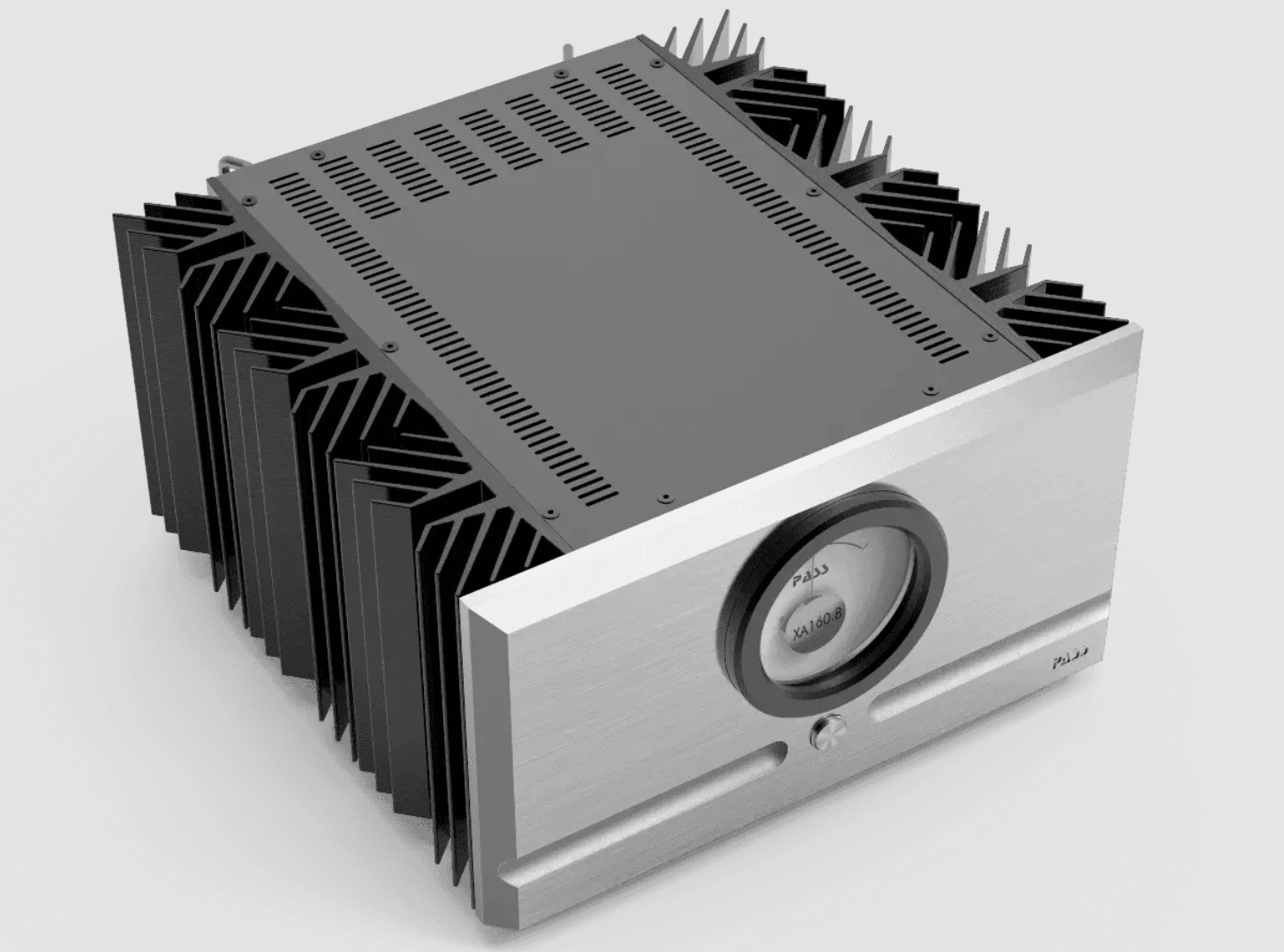 Pass Labs XA160.8 Monoblock Amplifier, top, front and side shown.  