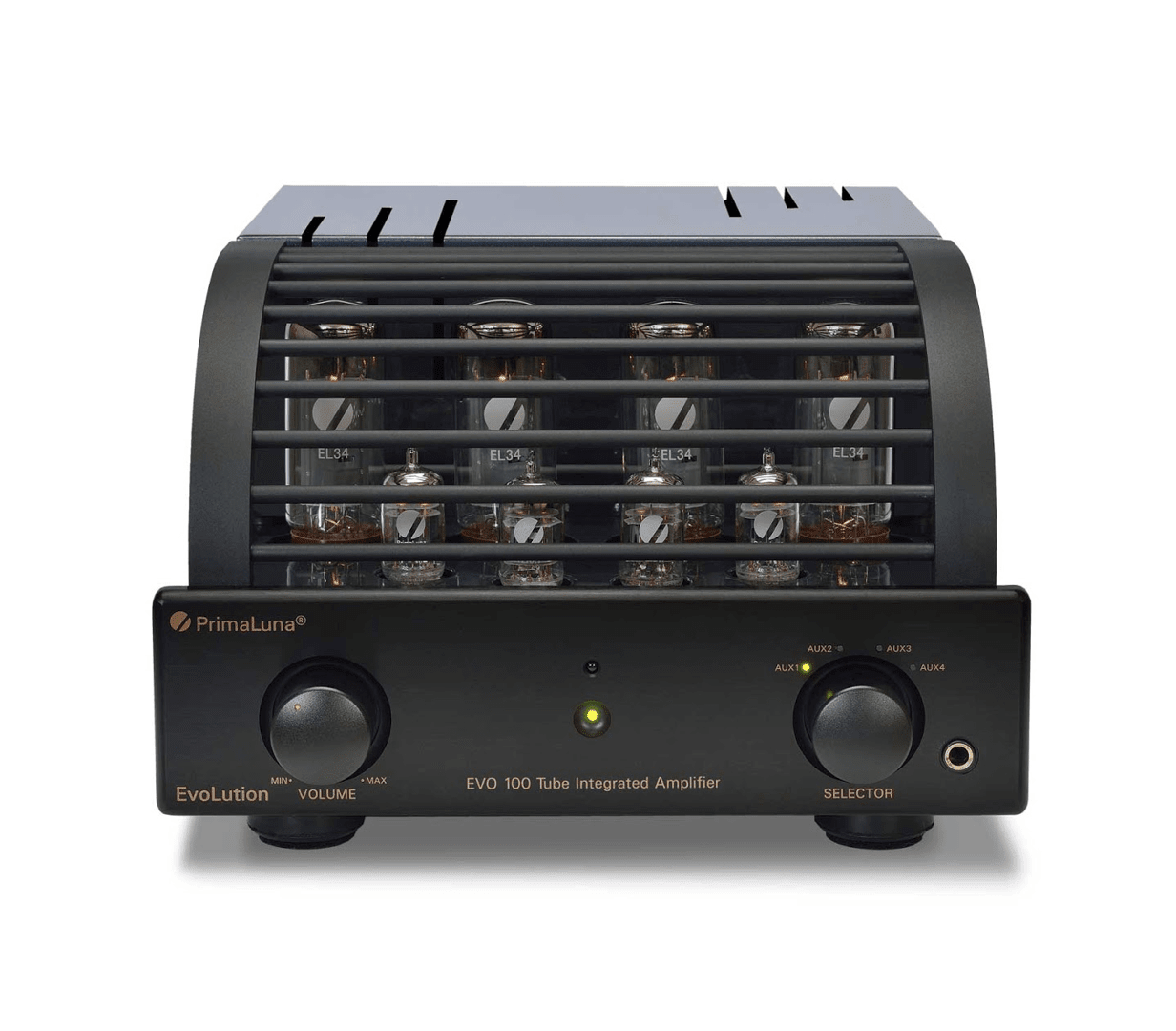 PrimaLuna EVO 100 Tube Integrated Amplifier in Black, cover on.  Available with or without MM Phono Stage