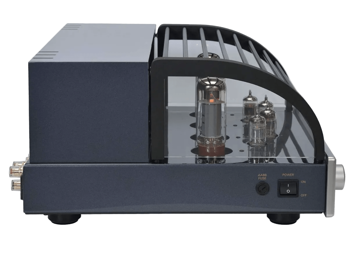 PrimaLuna EVO 200 Tube Integrated Amplifier in Black with cover, profile