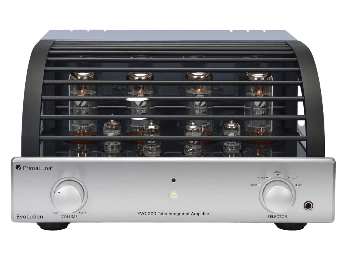 PrimaLuna EVO 200 Tube Integrated Amplifier in Silver with cover