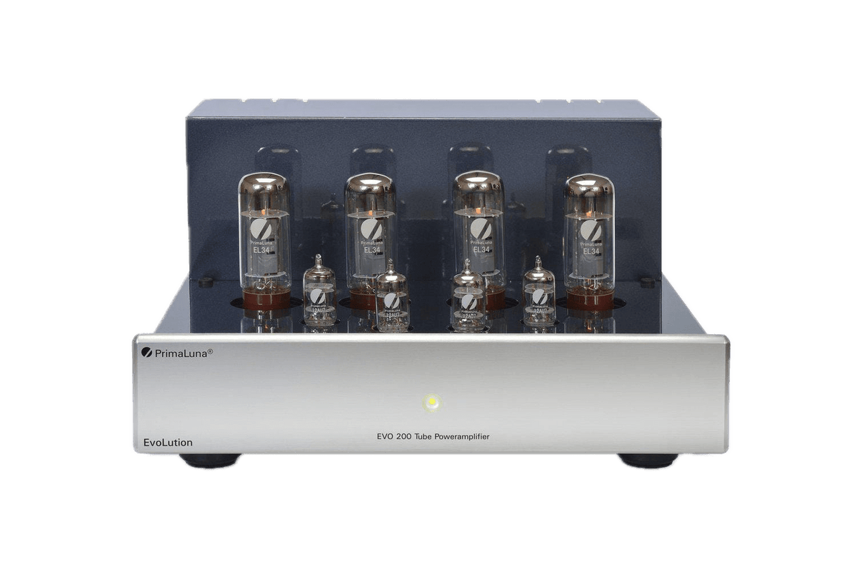 PrimaLuna EVO 200 Tube Power Amplifier, silver front without grille