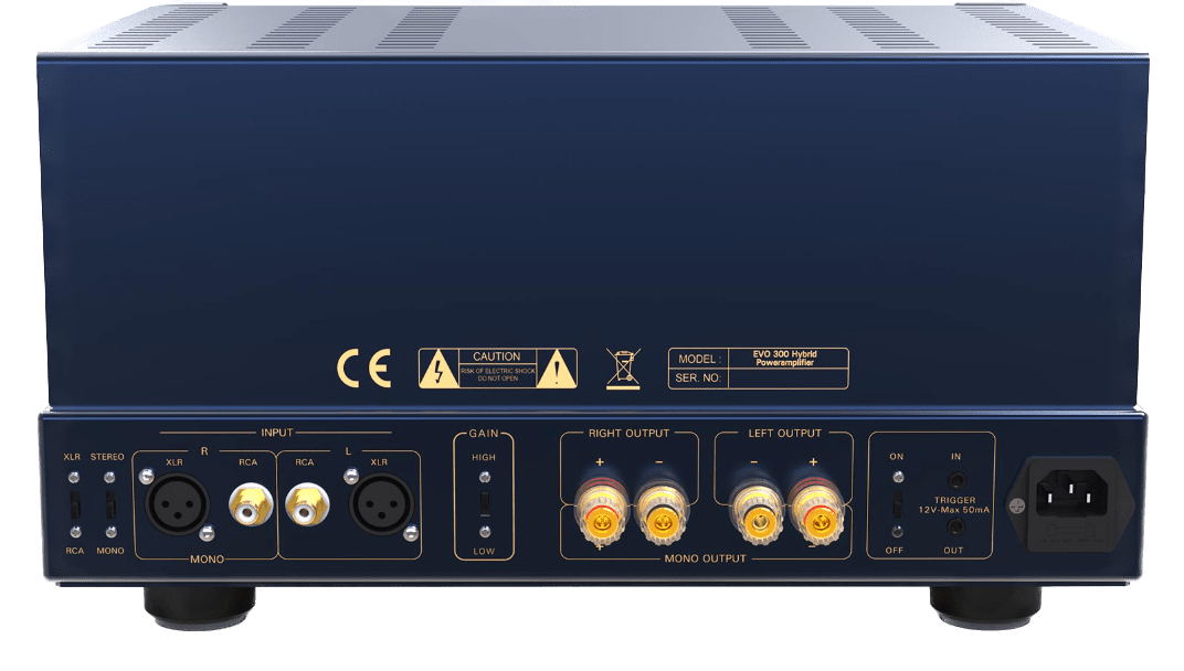 PrimaLuna EVO 300 Hybrid Power Amplifier in Silver, rear of unit