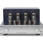 PrimaLuna EVO 300 Tube Integrated Amplifier in Silver without cover.  Front view