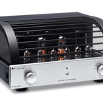 PrimaLuna EVO 400 Tube Power Amplifier in Silver with cover on an angle