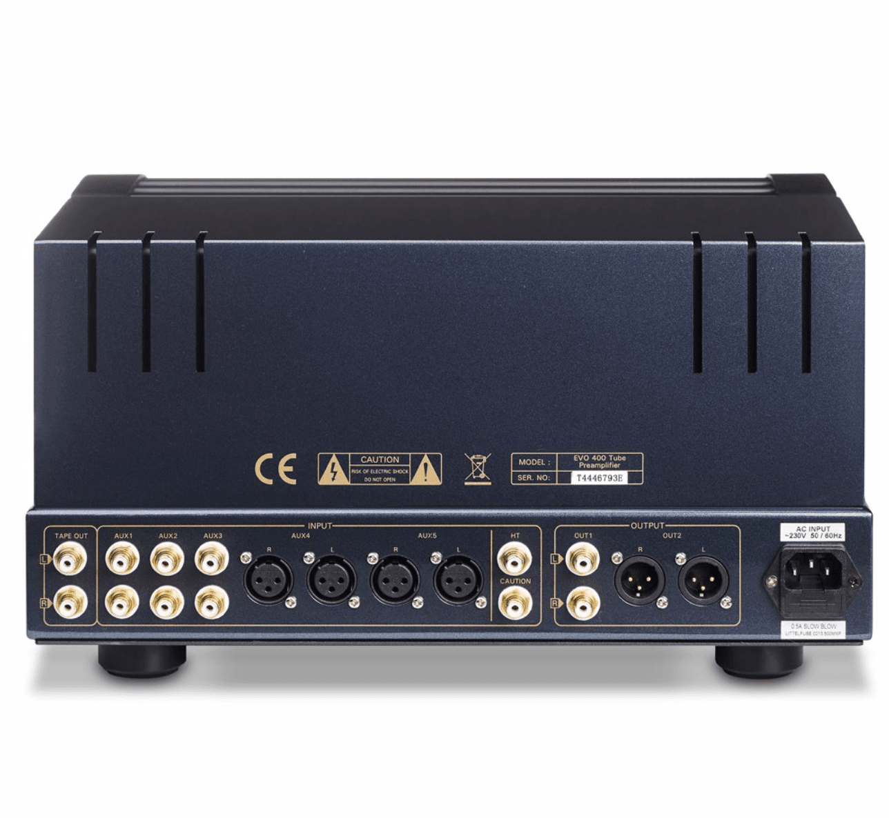 PrimaLuna EVO 400 Tube Pre Amplifier rear of unit