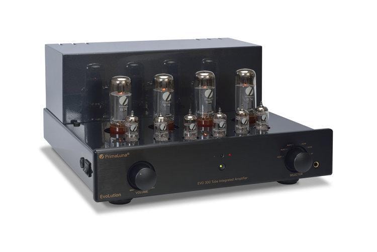 PrimaLuna EVO 300 Tube Integrated Amplifier in Black without cover on an angle
