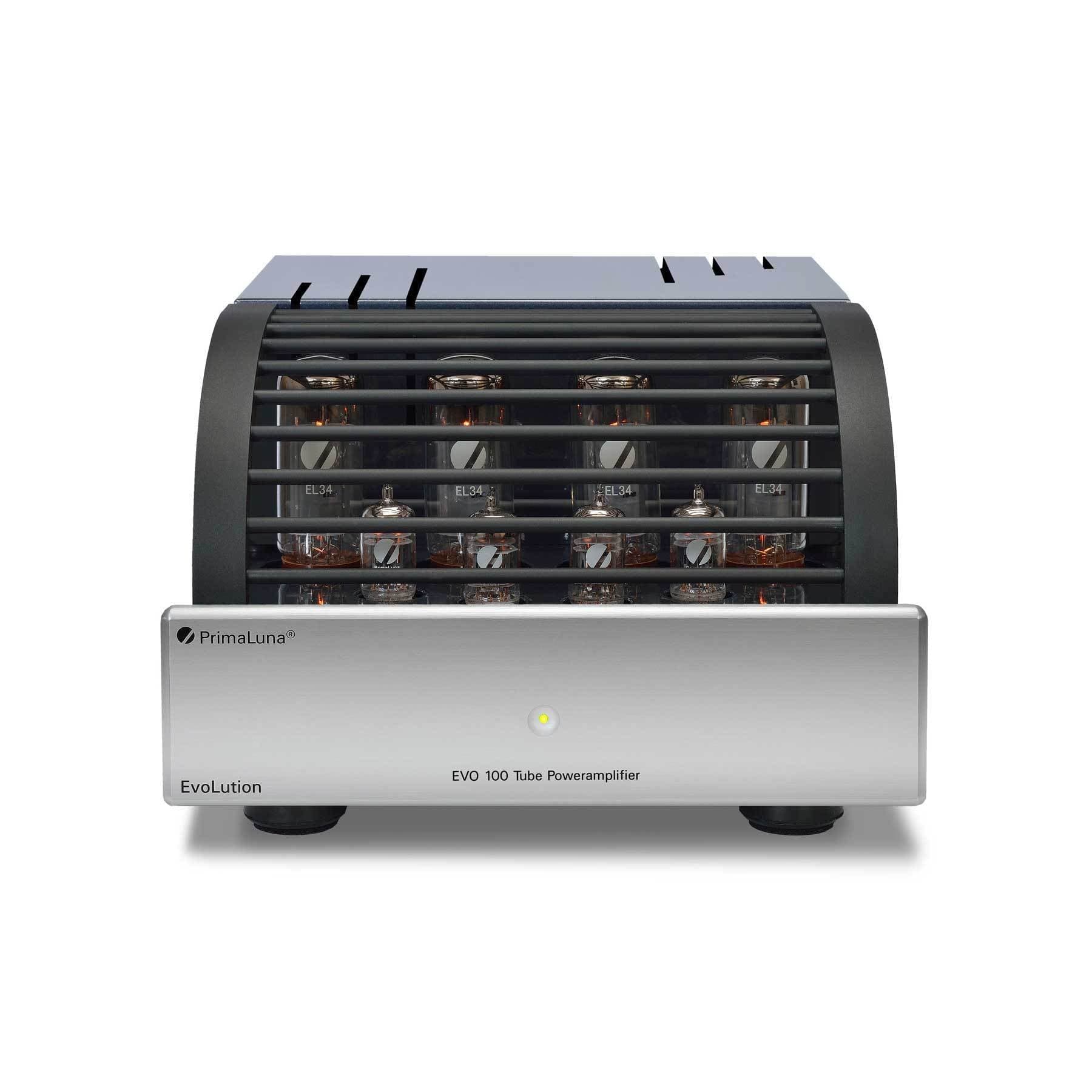 PrimaLuna EVO 100 Tube Power Amplifier in silver, with cover