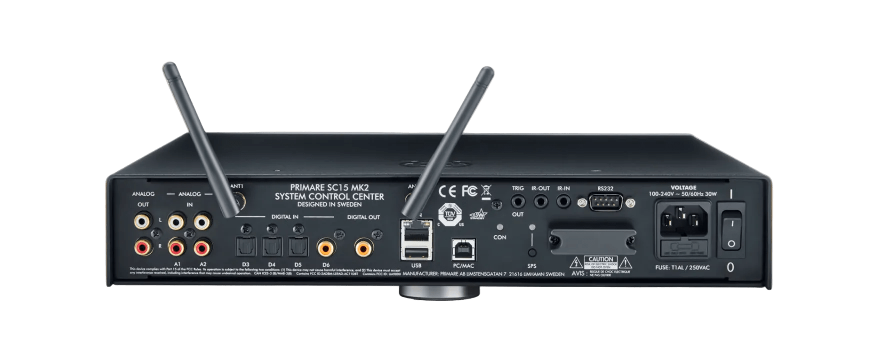 Primare SC15 Prisma MK2 Network Player and DAC in black, back of unit