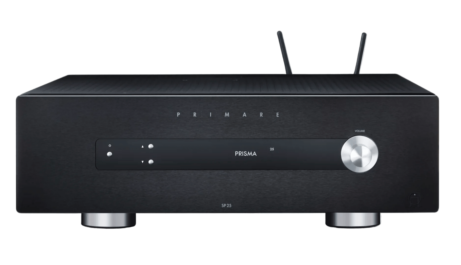 Primare SP25 Prisma Home Cinema Preamplifier in black, front of unit