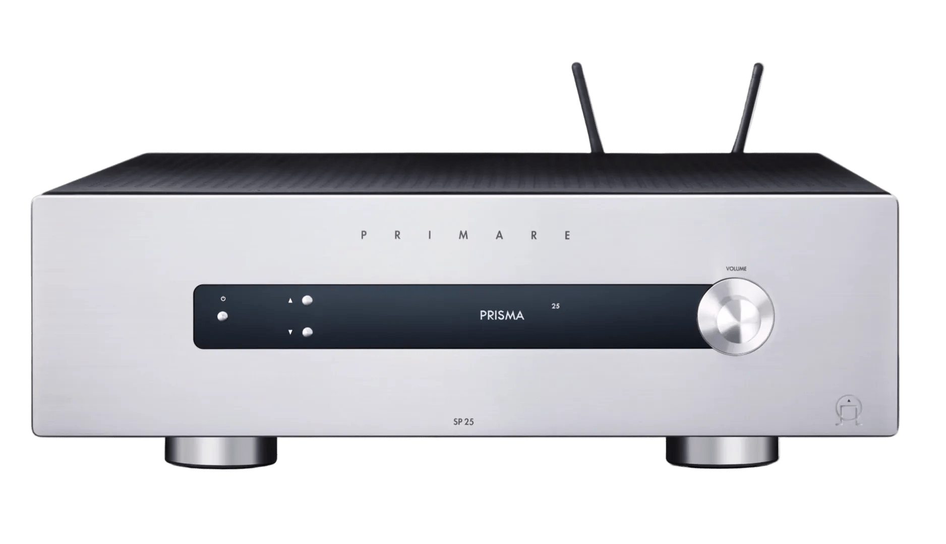 Primare SP25 Prisma Home Cinema Preamplifier in titanium, front of unit