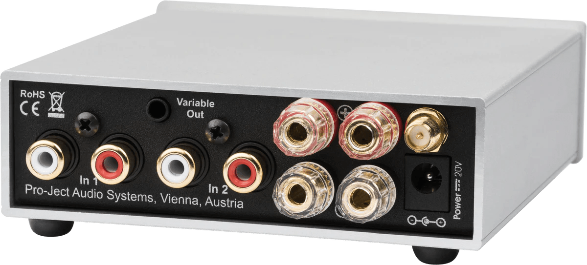 ProJect Audio Systems Stereo Box S3 BT Integrated Amplifier with Bluetooth in Silver, back of unit
