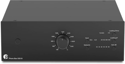 ProJect Audio  Phono Box DS3 B True Balanced Preamplifier, in black front.