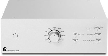 ProJect Audio  Phono Box DS3 B True Balanced Preamplifier, in silver front.