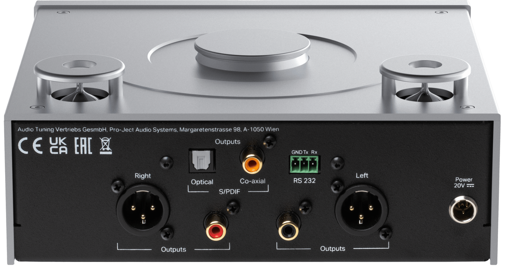 ProJect CD Box RS2 Tube CD Player in Silver, rear of unit