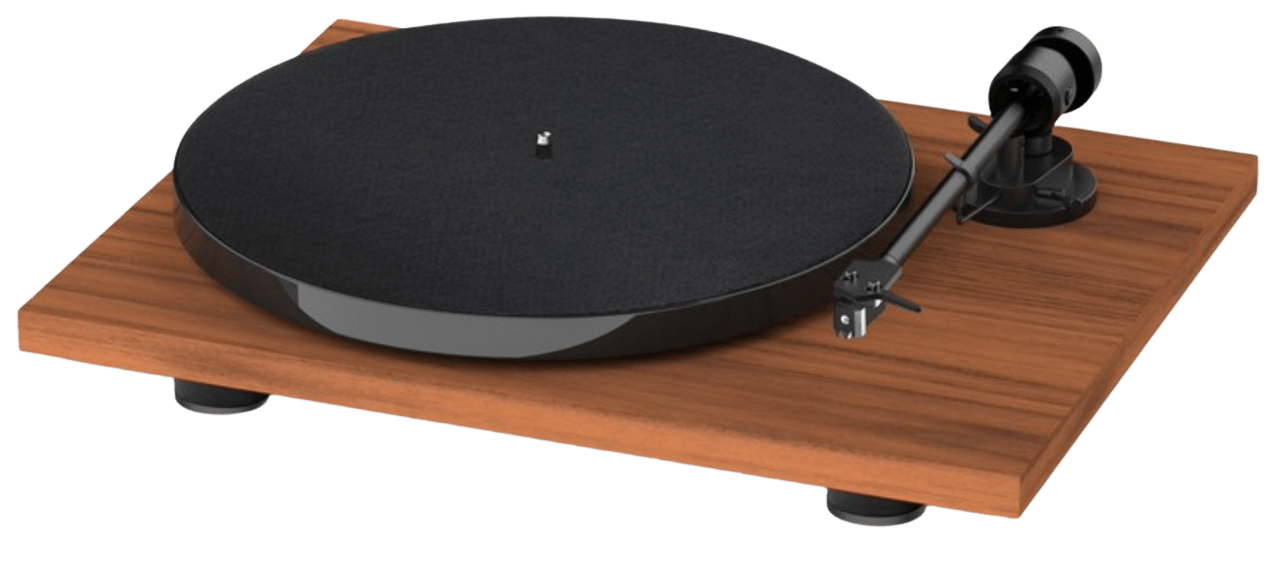 ProJect E1 Phono Turntable With Pick It MM E Cartridge in Walnut, angled