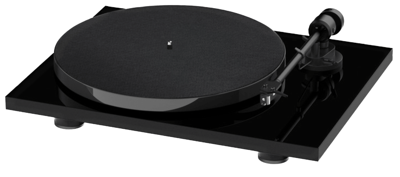 ProJect E1 Phono Turntable but with Pick It MM E Cartridge in High Gloss Black, angled
