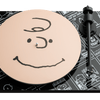 ProJect Peanuts Turntable with Ortofon OM 10 Cartridge with special Charlie Brown acrylic record plate placed on top of the glass main platter.
