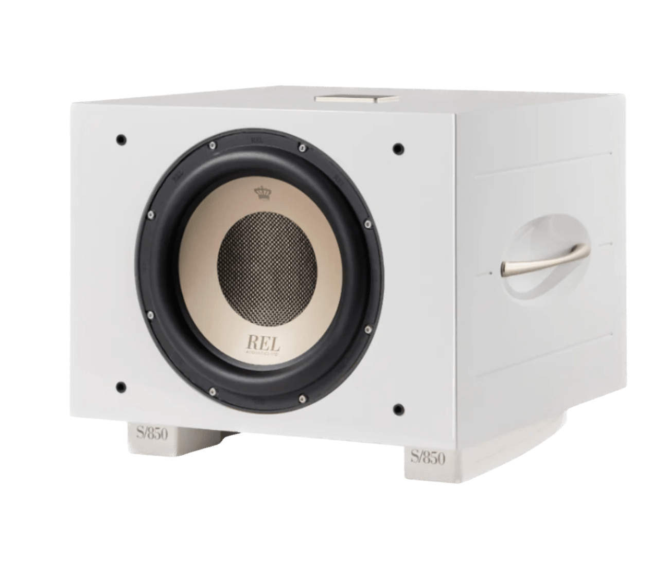 REL S/850 Subwoofer in white, no grille