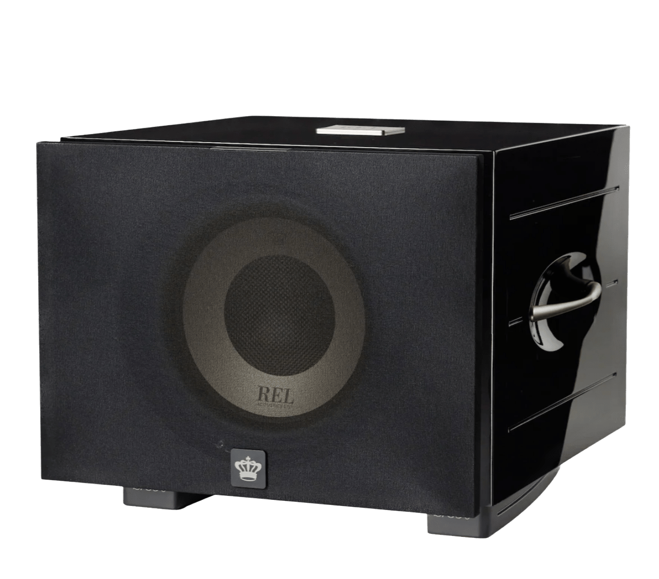 REL S/850 Subwoofer in black, with grille