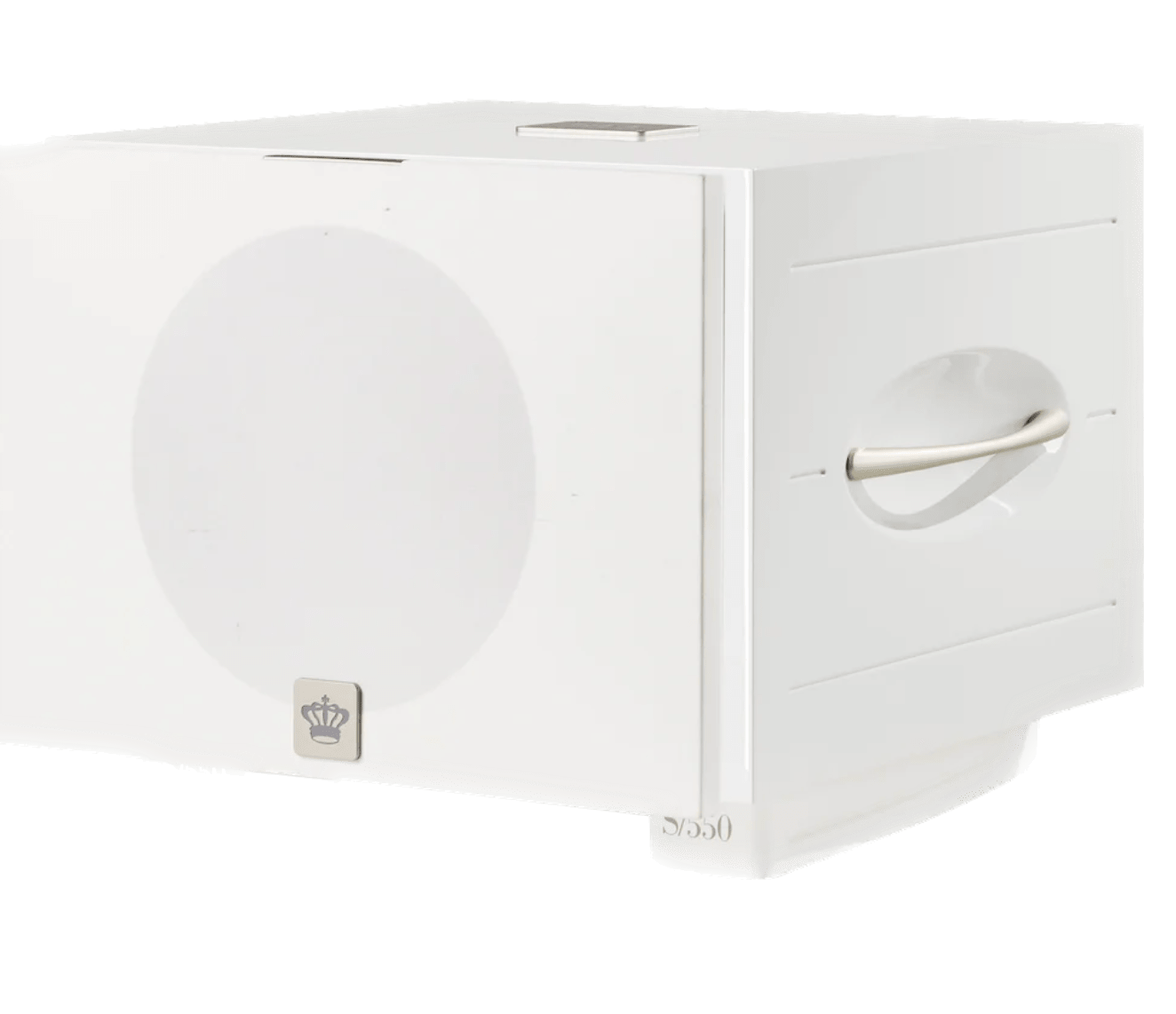 REL S/850 Subwoofer in white, with grille