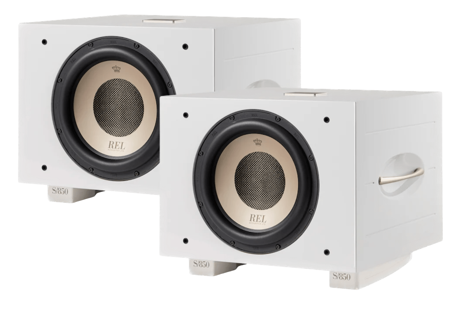 REL S/850 Subwoofer in white, pair no grille