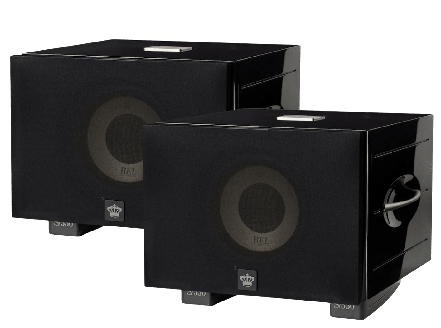 REL S/850 Subwoofer in black, pair with grille