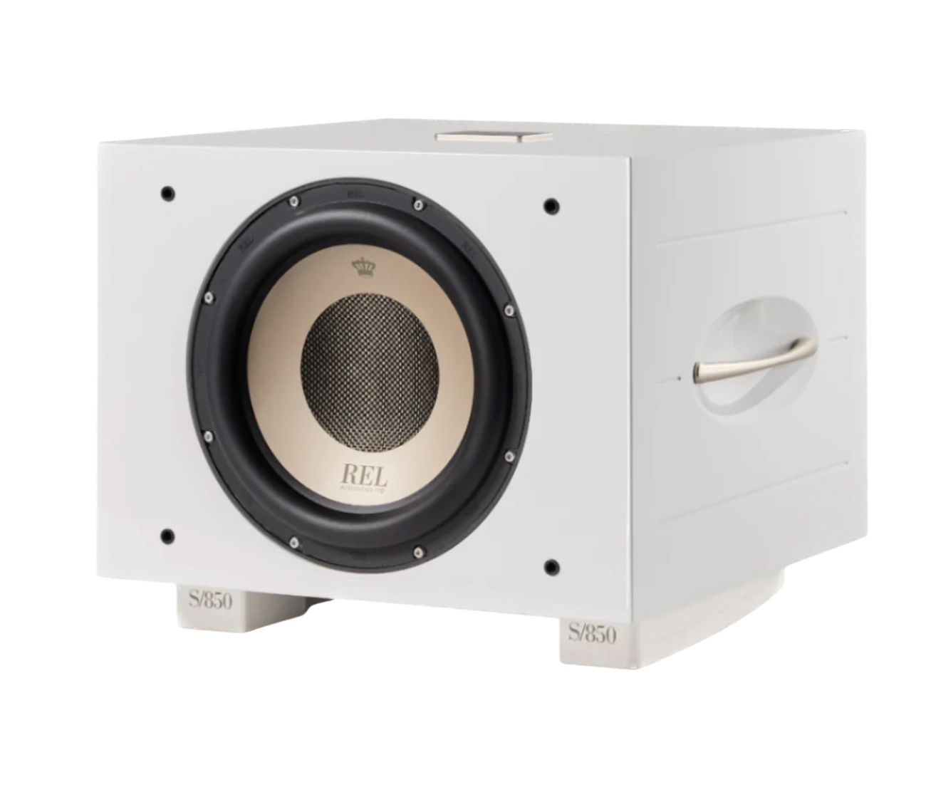 REL S/850 Subwoofer in white, no grille
