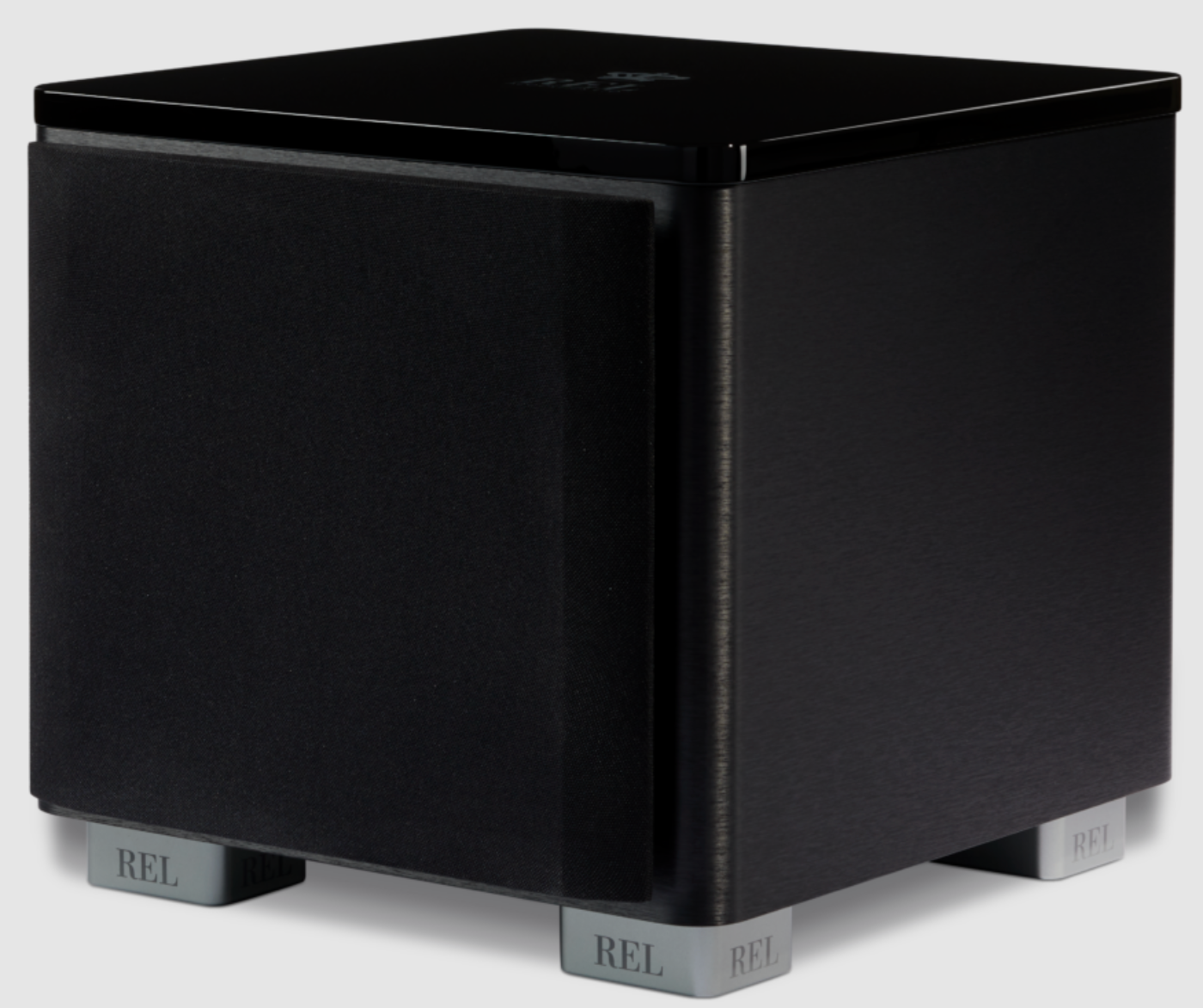 REL HT/1003 MK II Subwoofer in black, angled view with grille