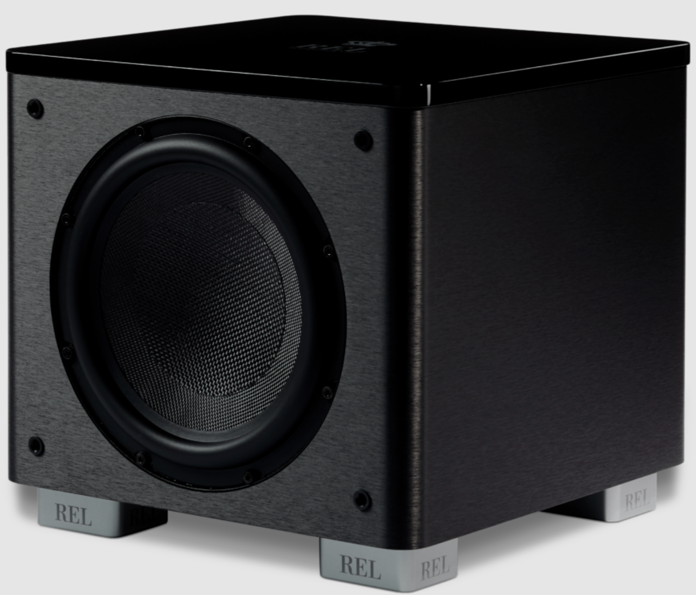 REL HT/1003 MK II Subwoofer in black, angled view without grille