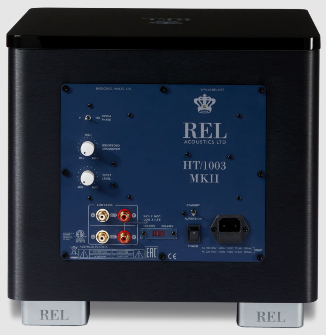 REL HT/1003 MK II Subwoofer in black, rear of unit