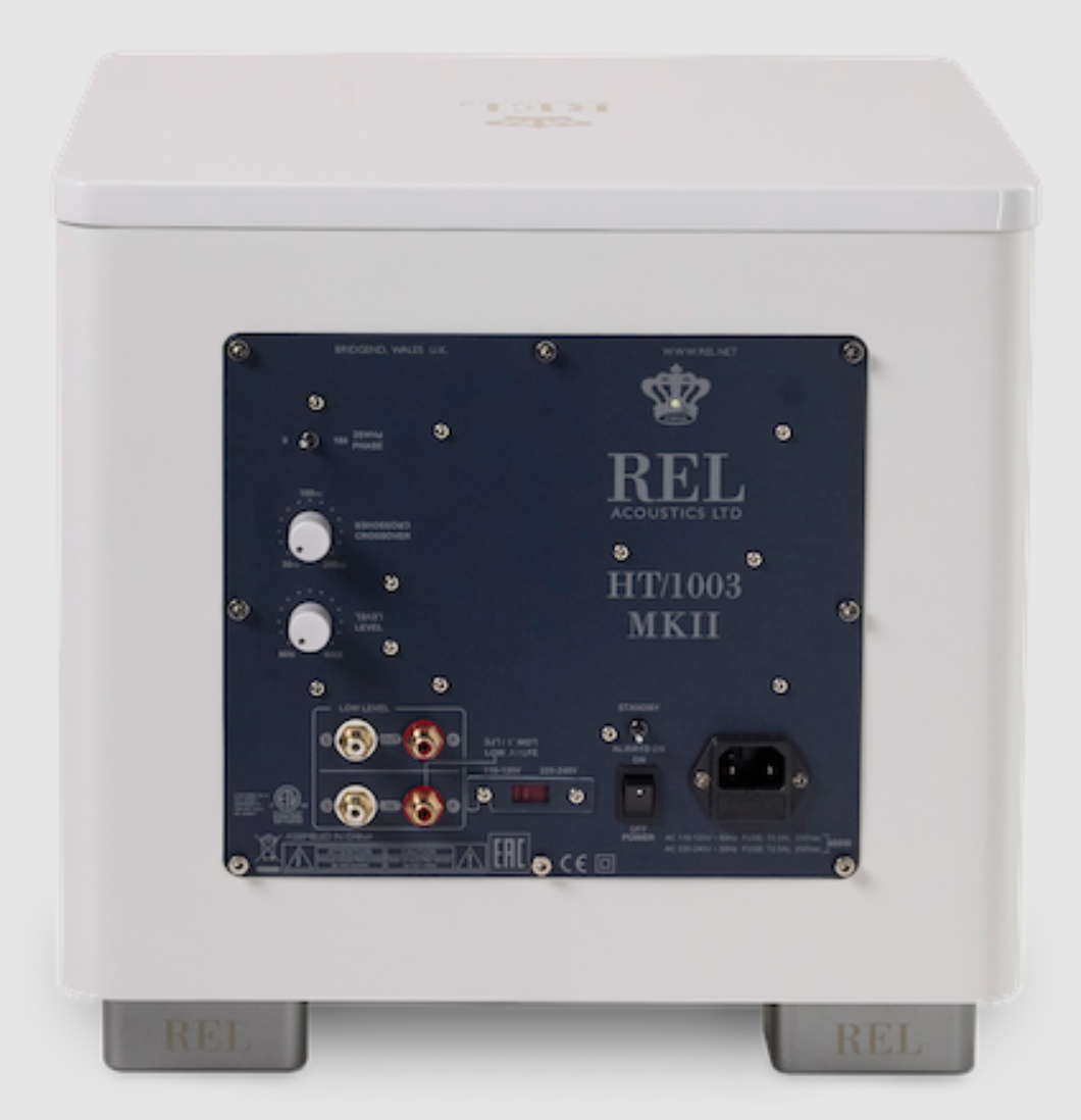 REL HT/1003 MK II Subwoofer in white, rear of unit